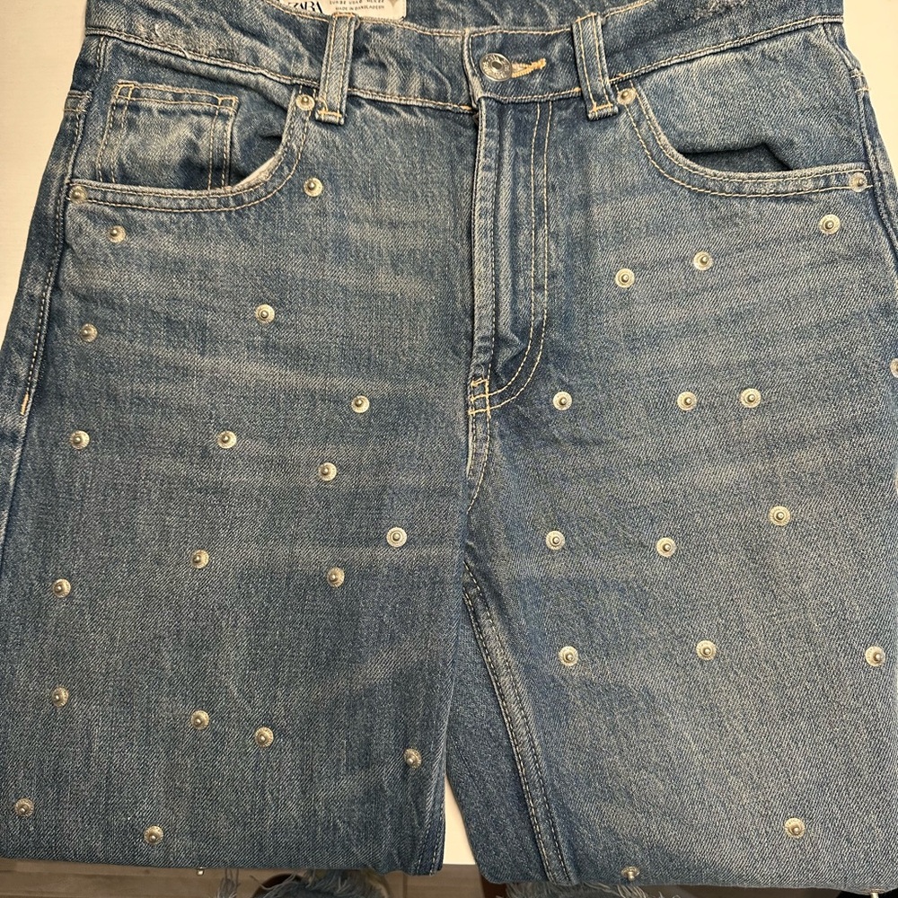 Zara Light Blue Studded Jeans